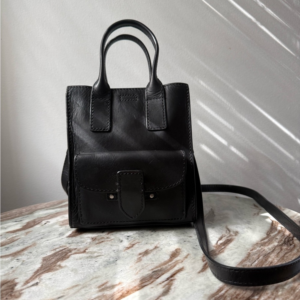 Frye Black Leather Mini Tote Crossbody with Front Pocket